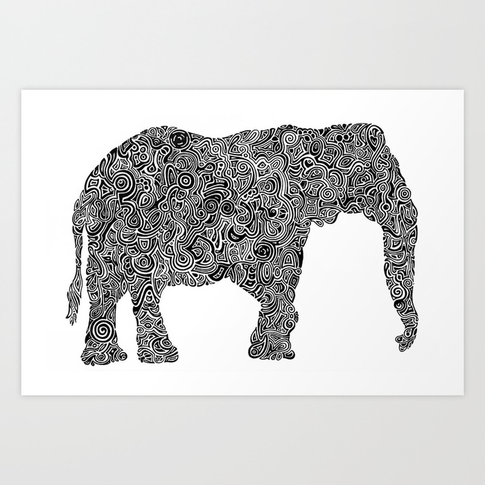 700x700 Black And White Stylized Elephant Silhouette