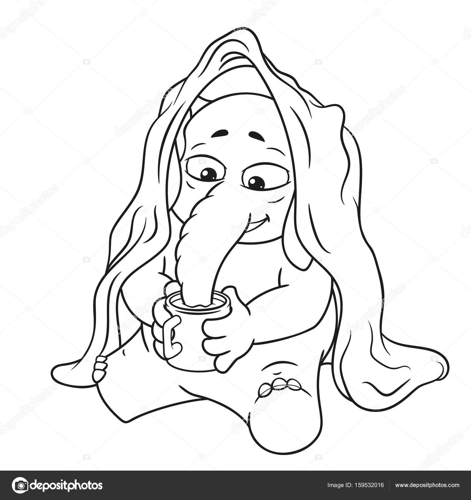 1600x1700 Elephant. Character. He Is Sitting Under A Blanket, Drinking Tea