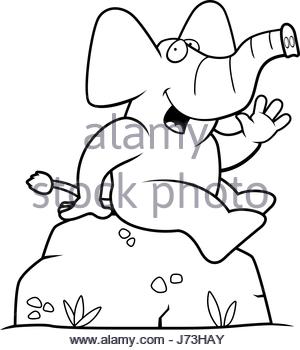 300x350 A Happy Cartoon Elephant Sitting On A Rock Stock Vector Art