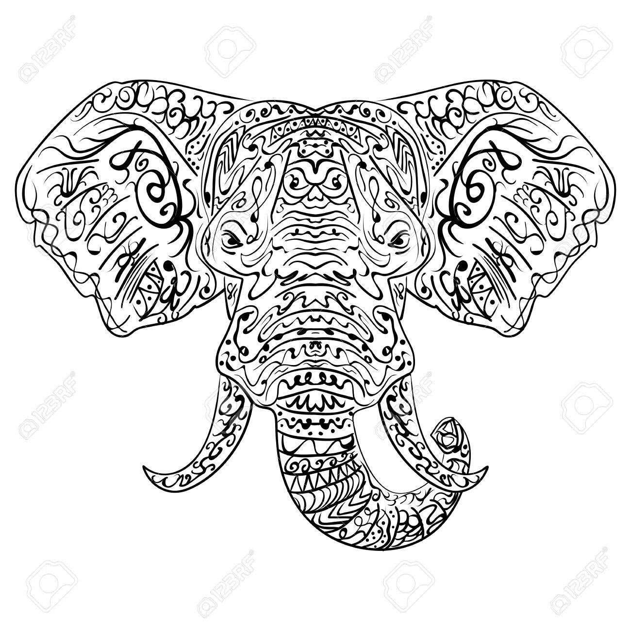 1300x1300 Ethnic Indian Elephant Boho Paisley. Freehand Sketch For Adult