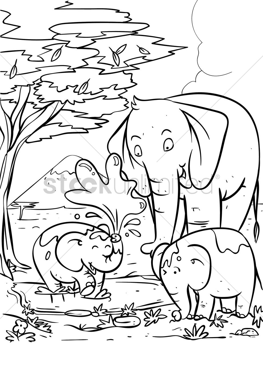 919x1300 Elephant With Calves Vector Image