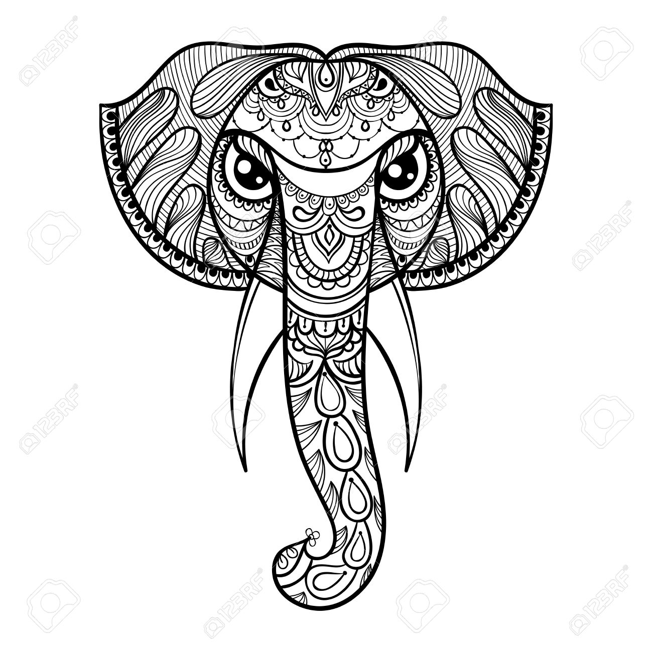 1299x1300 Vector Ornamental Head Of Elephant, Ethnic Zentangled Mascot