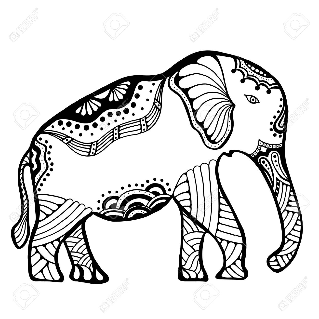 1300x1300 Indian Elephant. Hand Drawn Doodle Indian Elephant With Tribal