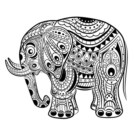 450x450 Stylized Elephant Head, Indian Animal. Ornamental Doodles. Line