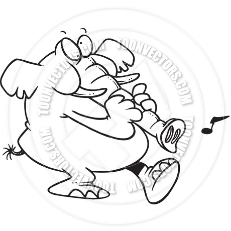460x460 Cartoon Elephant Trunk Trumpet (Black And White Line Art) By Ron