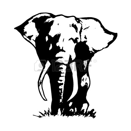 450x450 Graphic Image Of An Elephant Head On A White Background. Black