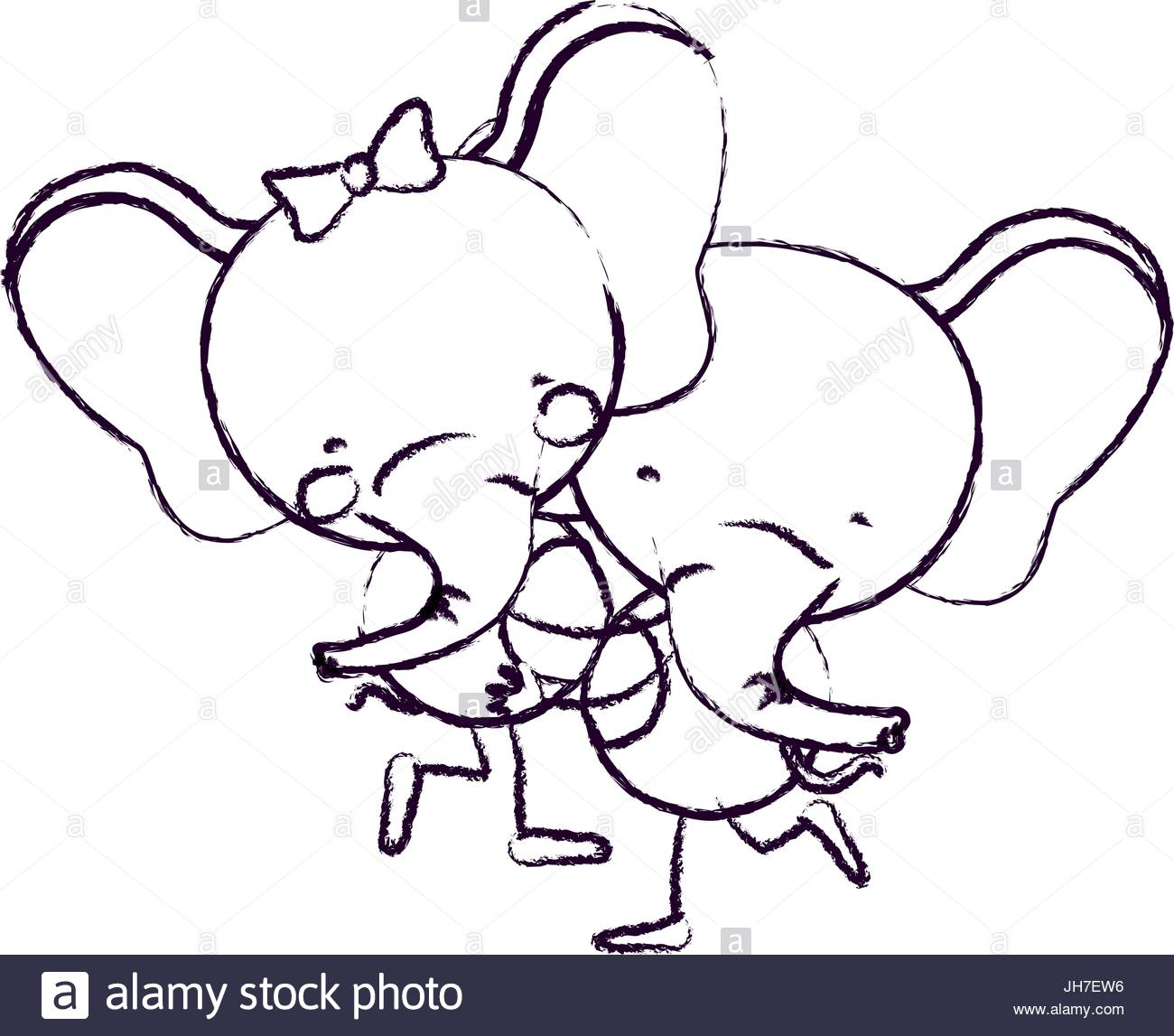 1300x1147 Blurred Sketch Contour Caricature With Couple Of Elephants One