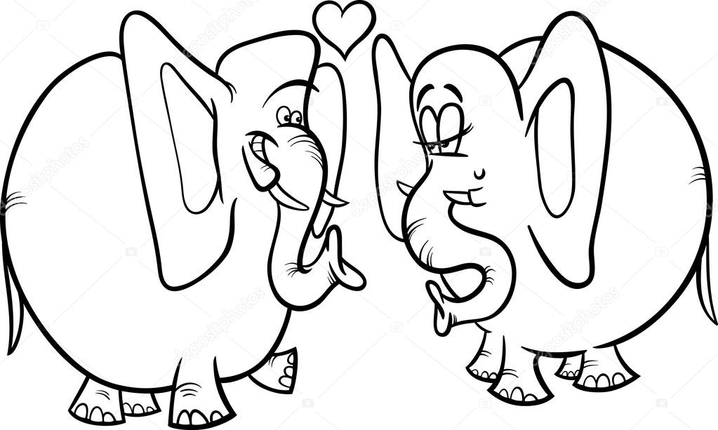 1023x613 Elephants In Love Coloring Page Stock Vector Izakowski