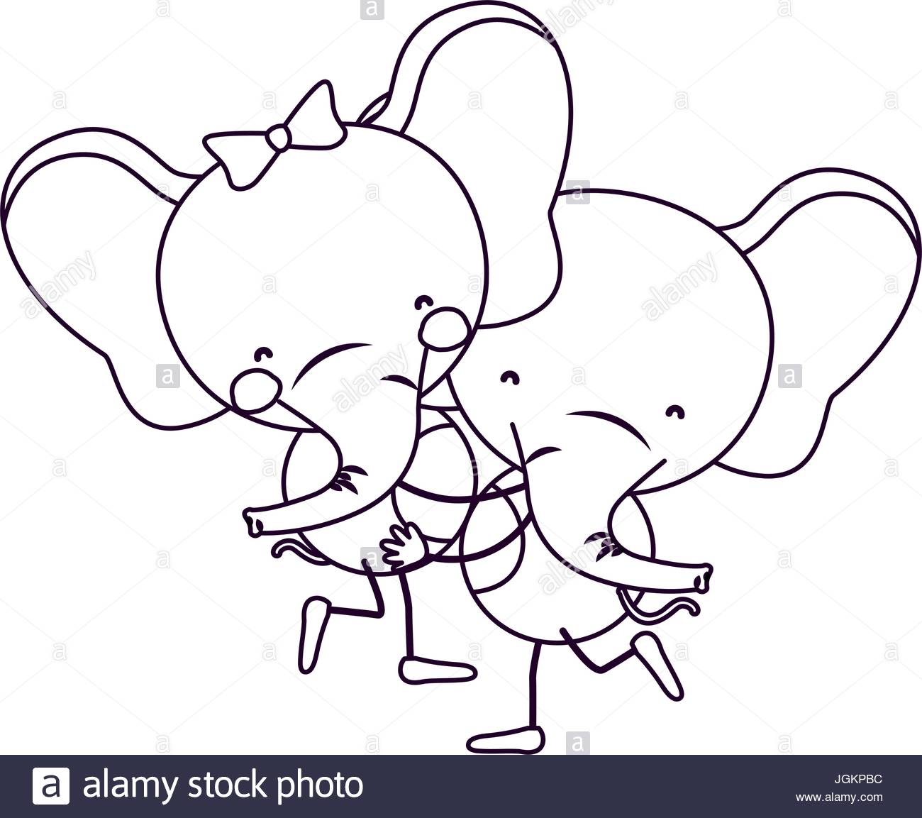 1300x1153 Sketch Contour Caricature With Couple Of Elephants One Carrying
