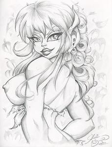 229x300 Artistic Nude Woman Gorgeous Forest Elf Buxom Fantasy Art Drawing