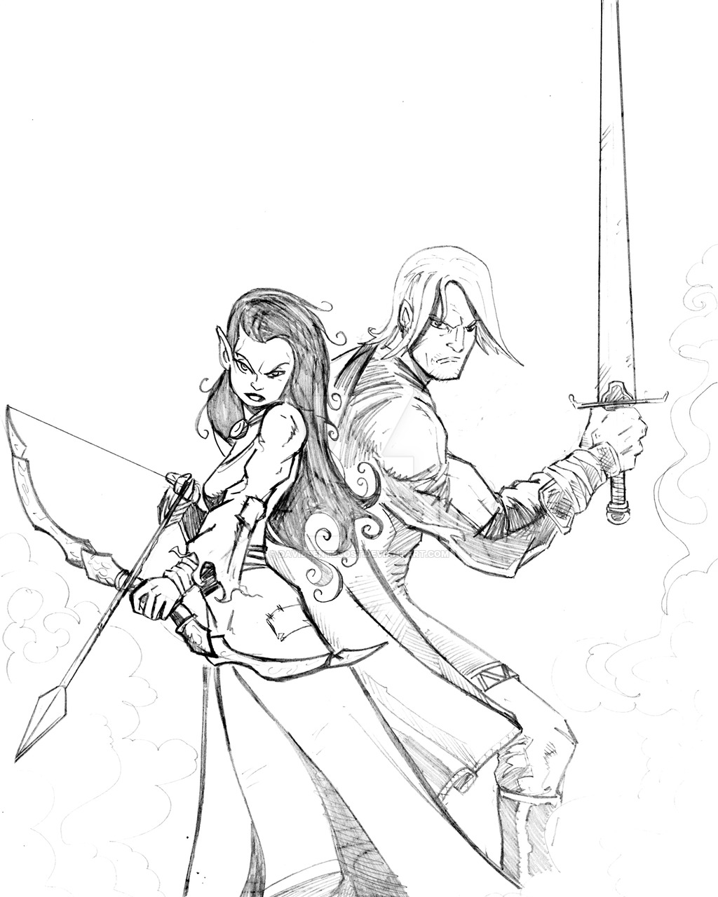 1024x1280 Elf Girl And Warrior Sketch By Davidpentecost