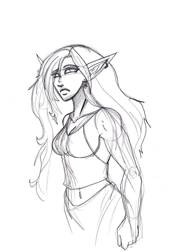 600x868 Sketchy Elf Woman By Golden Dragon Girl