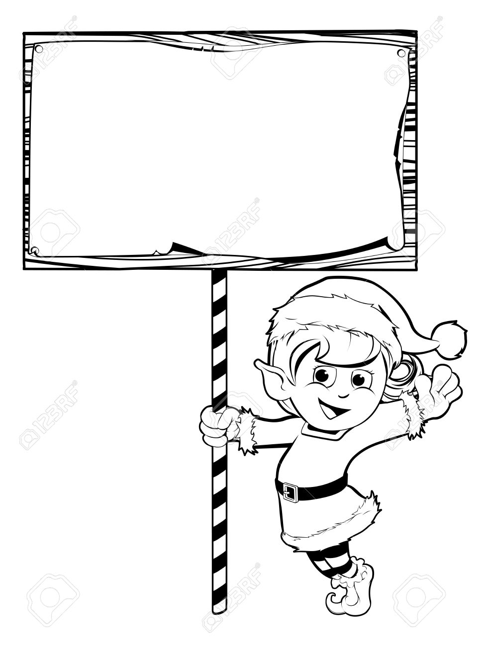 985x1300 Happy Girl Christmas Elf Wearing Santa Hat And Holding A Sign