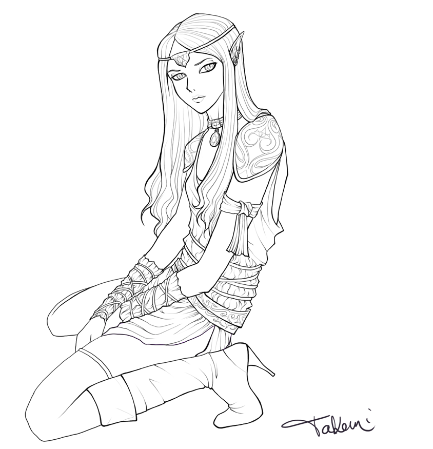 844x875 Dark Elf Line Art By Takemina