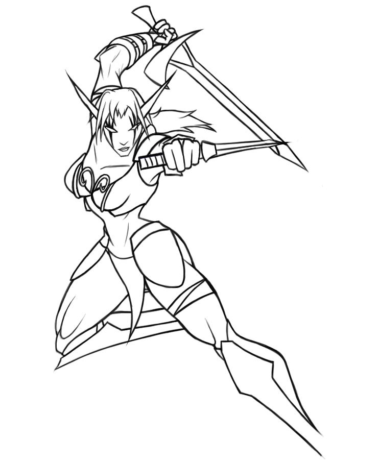 740x907 Night Elf, Leaping With Swords By Penguinus