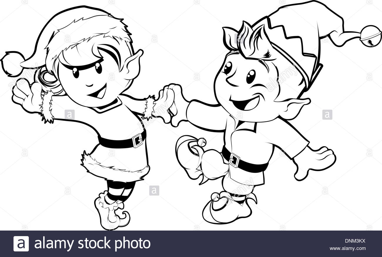 1300x874 Black And White Illustration Of Boy And Girl Christmas Elves