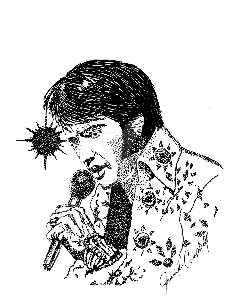 1024x1278 Older Elvis, Pointillismstippling Drawing By Innjenn
