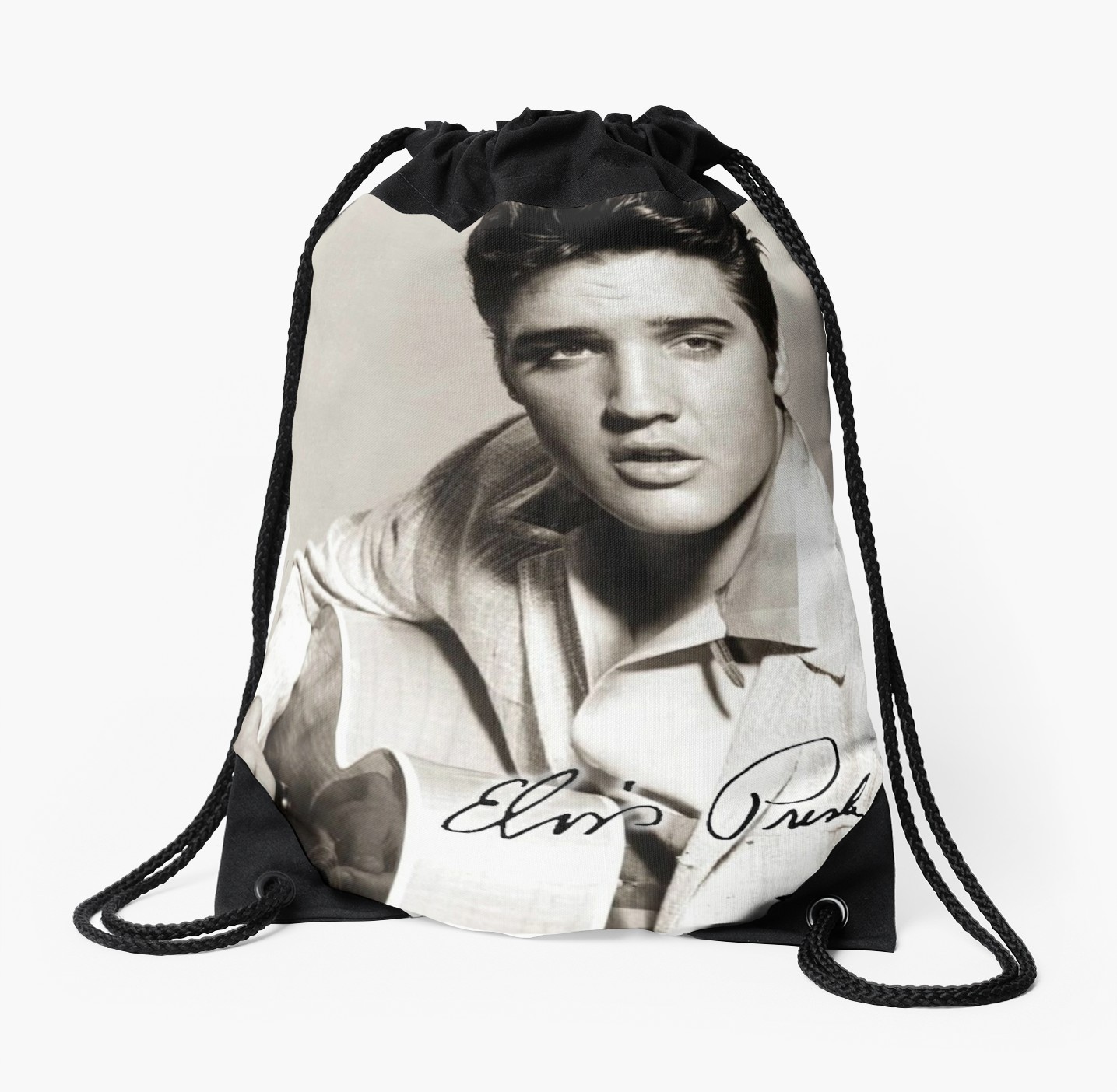1435x1404 Elvis Presley, Signature, Young, With Guitar, Drawstring Bags By