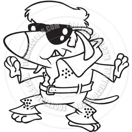 460x460 Cartoon Elvis Dog (Black And White Line Art) By Ron Leishman