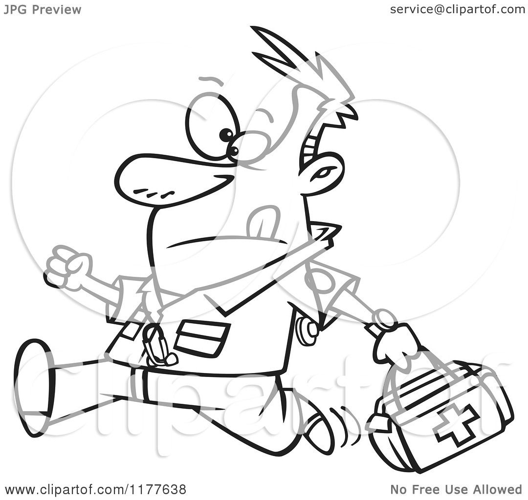 1080x1024 Cartoon Of An Outlined An Outlined Running Male Emt With A First