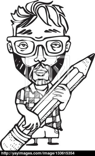 314x512 Vector Cartoon Emo Guy With A Big Pencil Vector