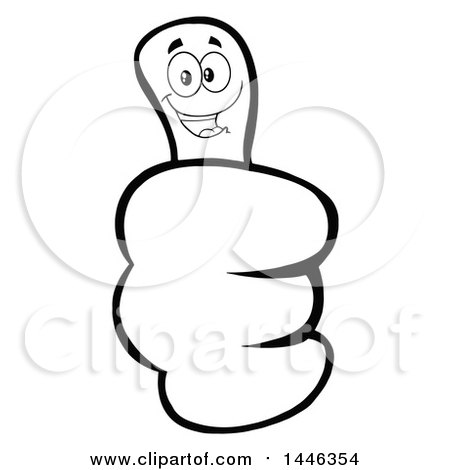 450x470 Clipart Of A Cartoon Black And White Lineart Thumb Up Emoji Hand