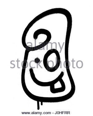 300x374 Graffiti Emoticon Face Sprayed In Black On White Stock Vector Art
