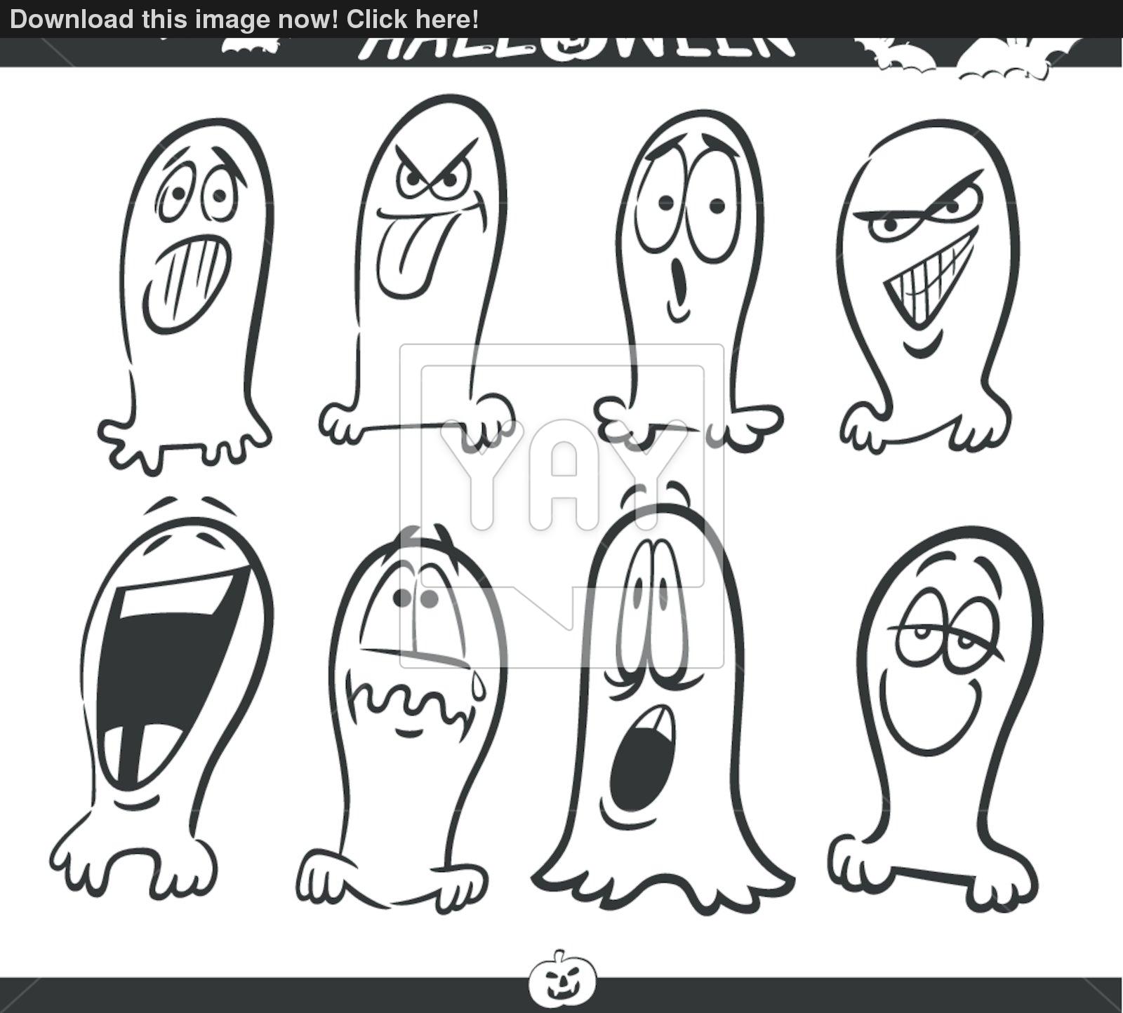 1600x1444 Halloween Ghosts Emoticons For Coloring Vector