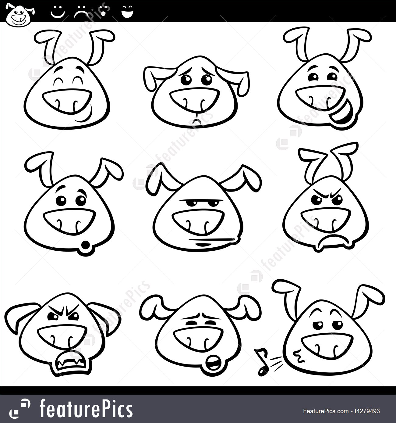 1300x1387 Illustration Of Dog Emoticons Cartoon Coloring Page