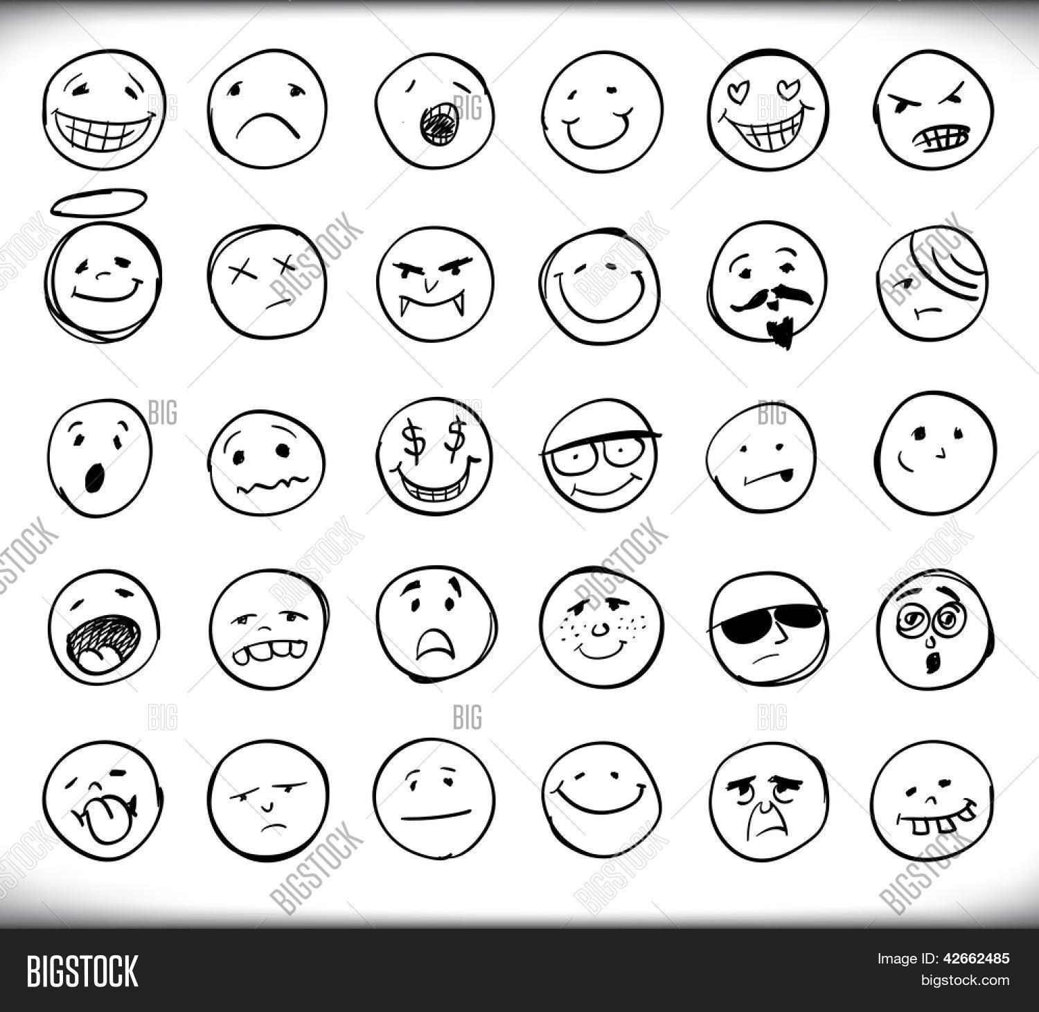 1500x1461 Set Thirty Hand Drawn Emoticons Vector Amp Photo Bigstock