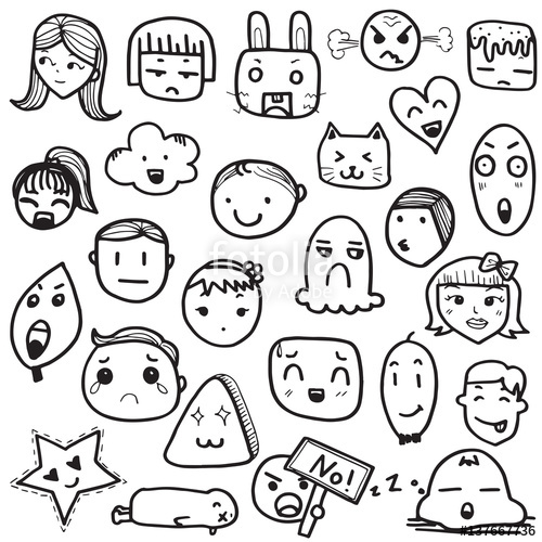 500x500 Set Of Hand Drawn Outline Doodle Emoticons Vector Illustration