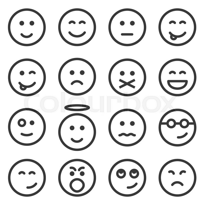 800x800 Set Of Outline Emoticons, Emoji Isolated On White Background