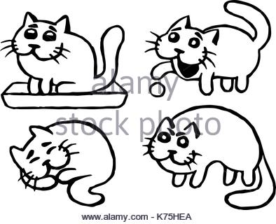 394x320 Cute Cats Emoticons Set. Funny Cartoon Cool Character. Contour