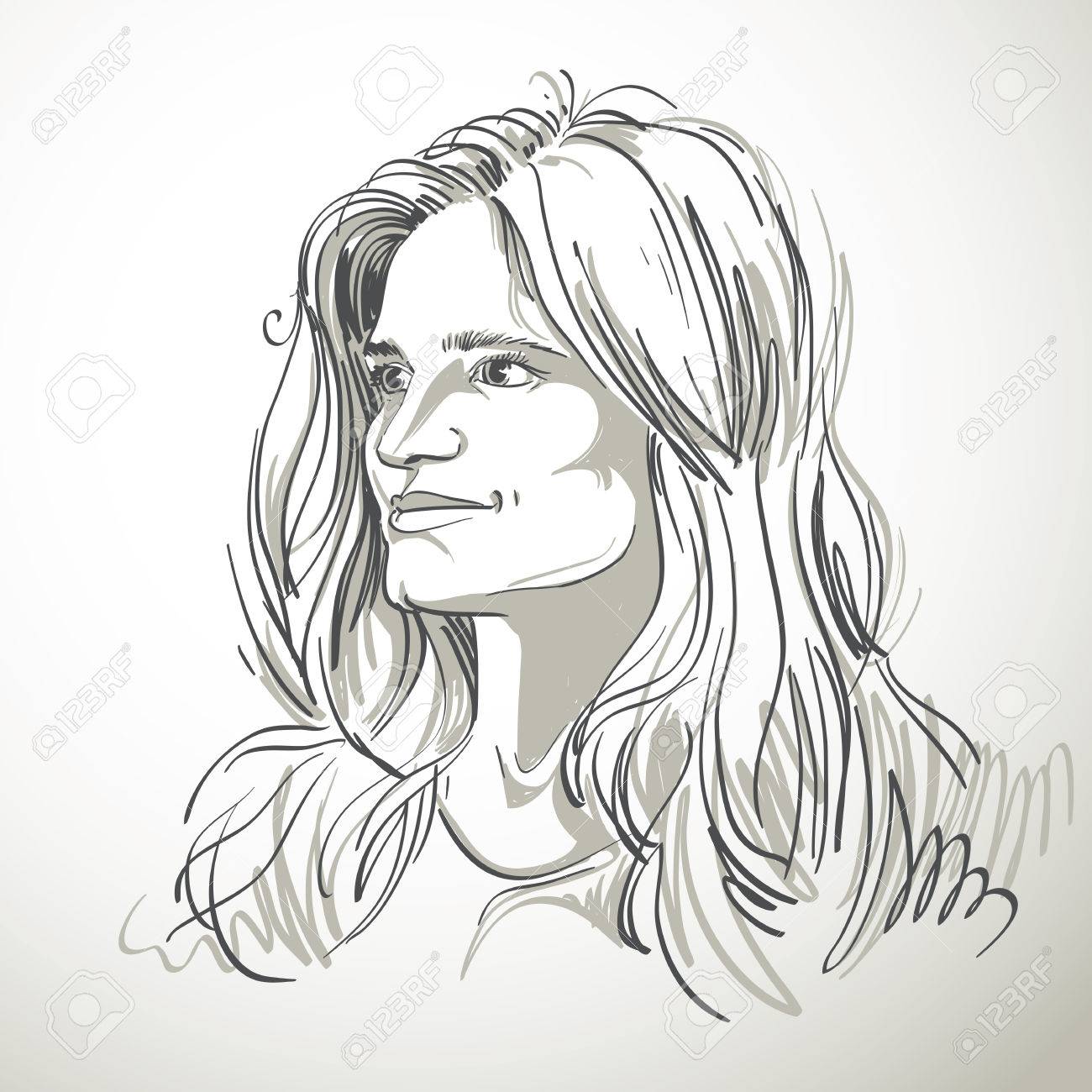 1300x1300 Vector Portrait Attractive Pensive Woman, Illustration