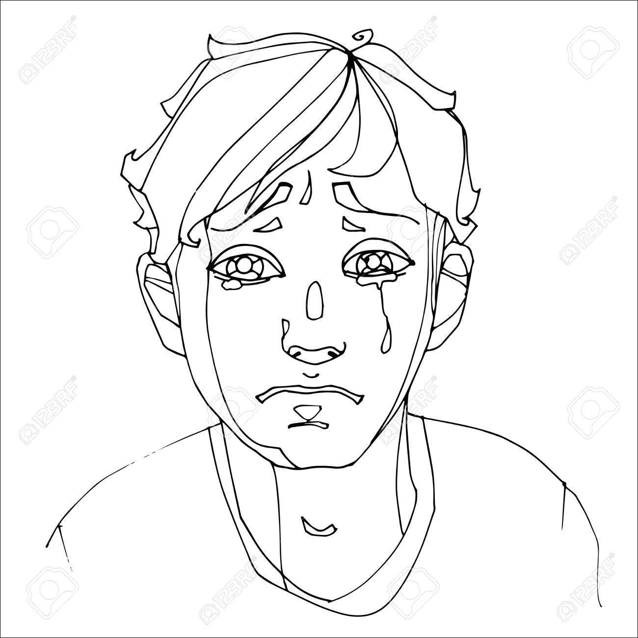 1300x1300 The Boy Crying Heavily, Human Emotions. Sketch Hand Drawing