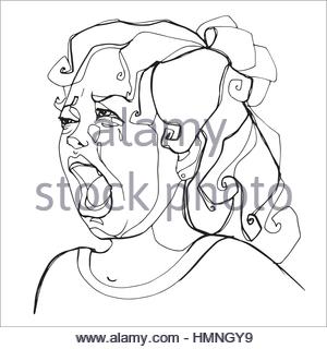300x320 Young Girl Severely Crying, Human Emotions. Sketch Hand Drawing