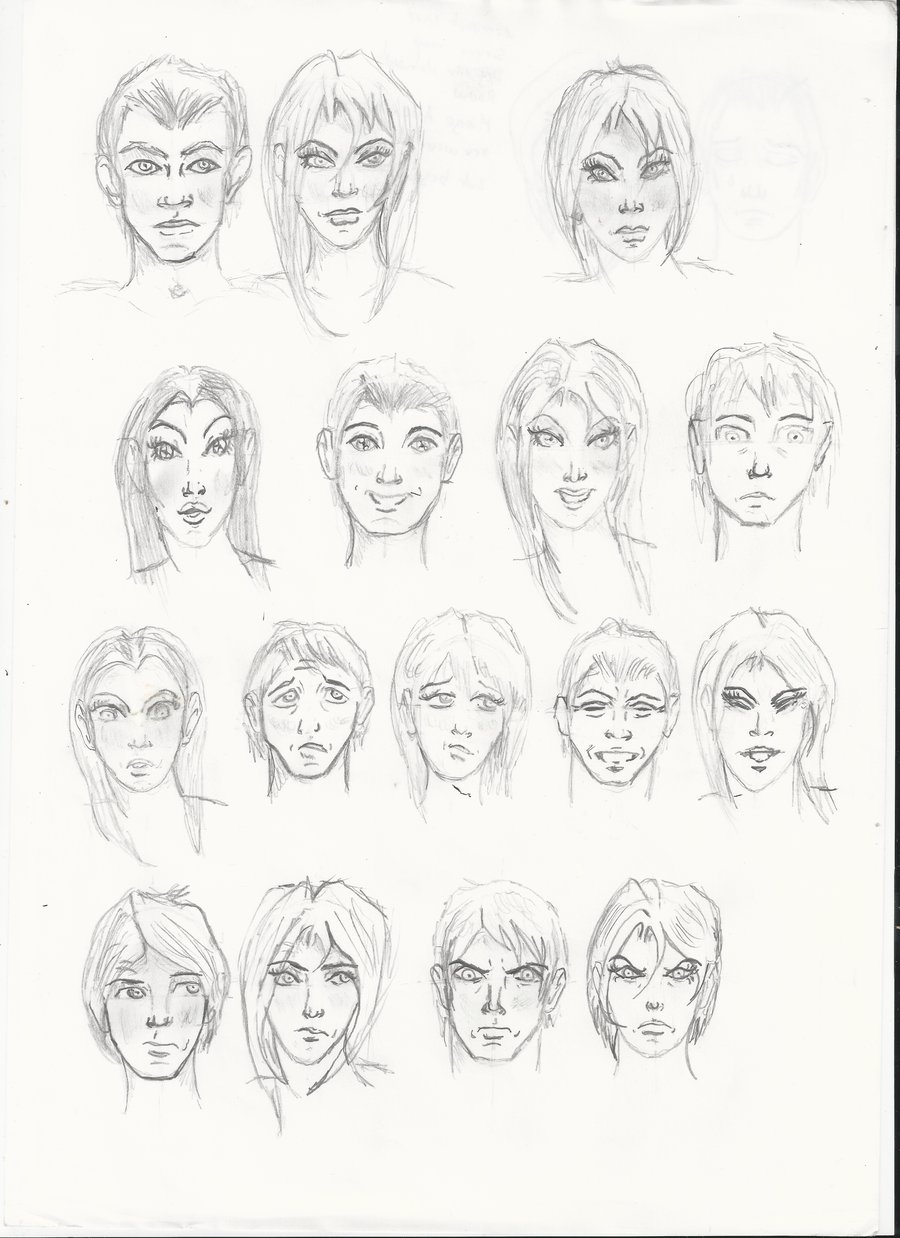 900x1238 Male , Female Facial Emotions Sketches By Serget2