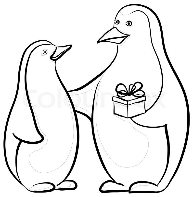 787x800 Antarctic Black And White Emperor Penguins With A Festive Gift Box