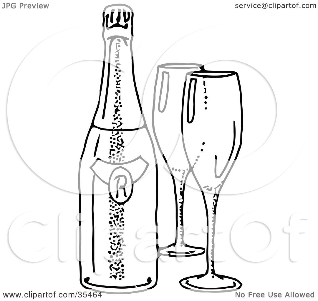 1080x1024 Clipart Illustration Of Two Empty Wine Glasses By A Bottle Of Wine