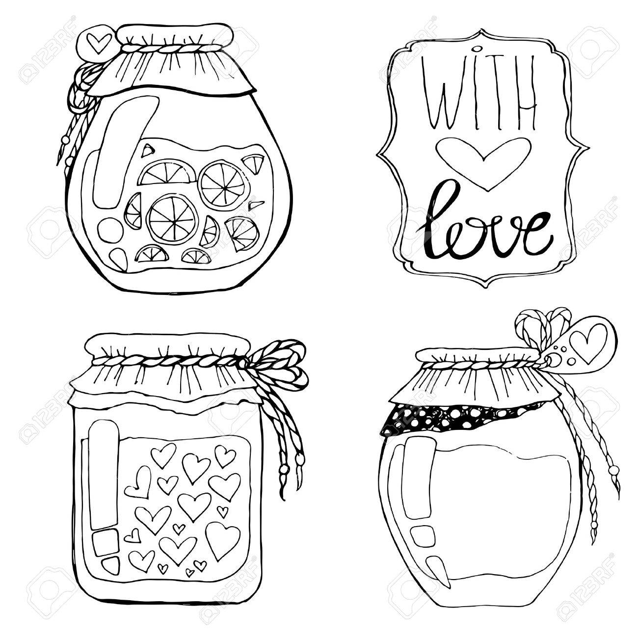 1300x1300 A Set Of Hand Drawn Cans. Cute Set Of Jars Of Jam Royalty Free