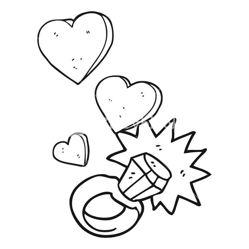 1000x1000 Freehand Drawn Black And White Cartoon Diamond Engagement Ring