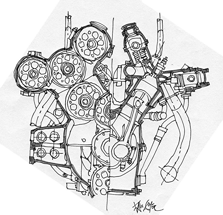 900x868 Alfa Romeo Grand Prix Engine Drawing By Paul Guyer