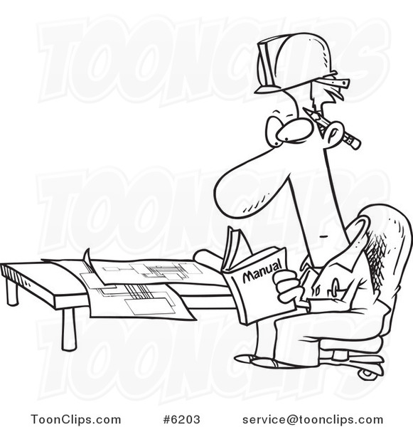 581x600 Cartoon Blacknd White Line Drawing Ofn Engineer Reading