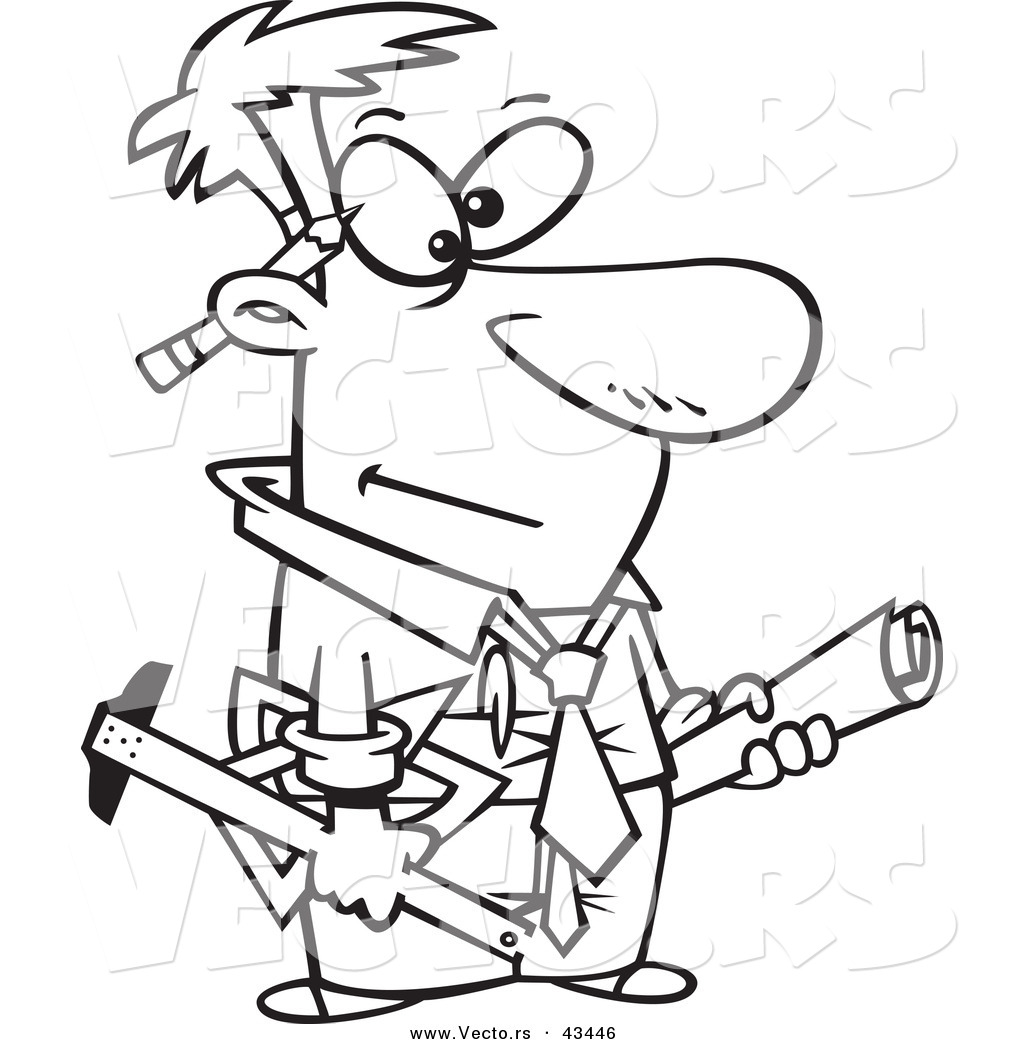 1024x1044 Vector Of A Cartoon Engineer Carrying Blueprints And Tools