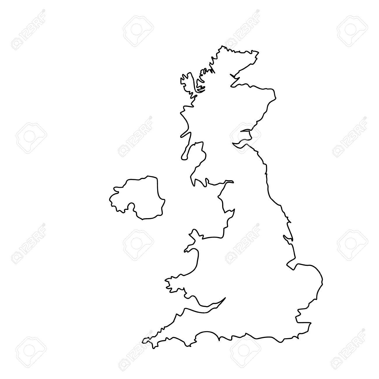 1300x1300 Raster Illustration Uk Map Outline Drawing. England Map Line