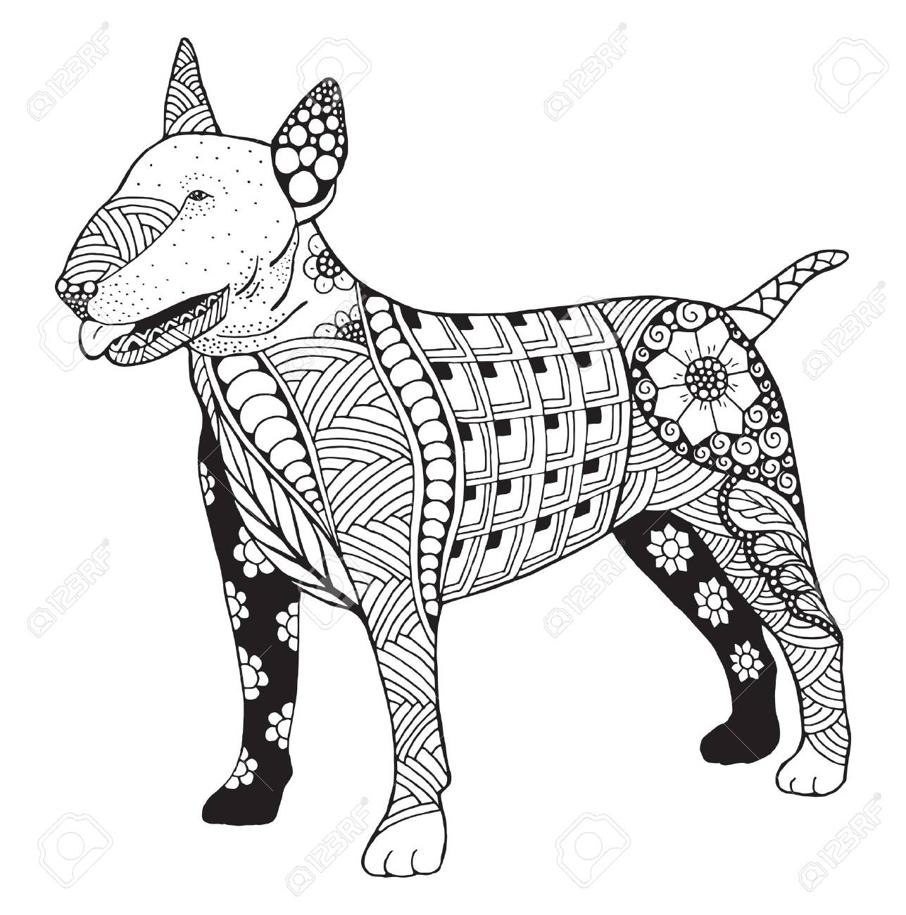 1287x1300 Bull Terrier Dog Zentangle Doodle Stylized, Vector, Illustration