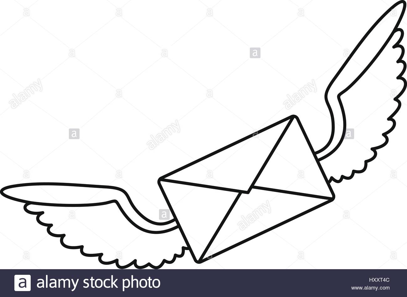 1300x950 Winged Mail Envelope Icon, Outline Style Stock Vector Art