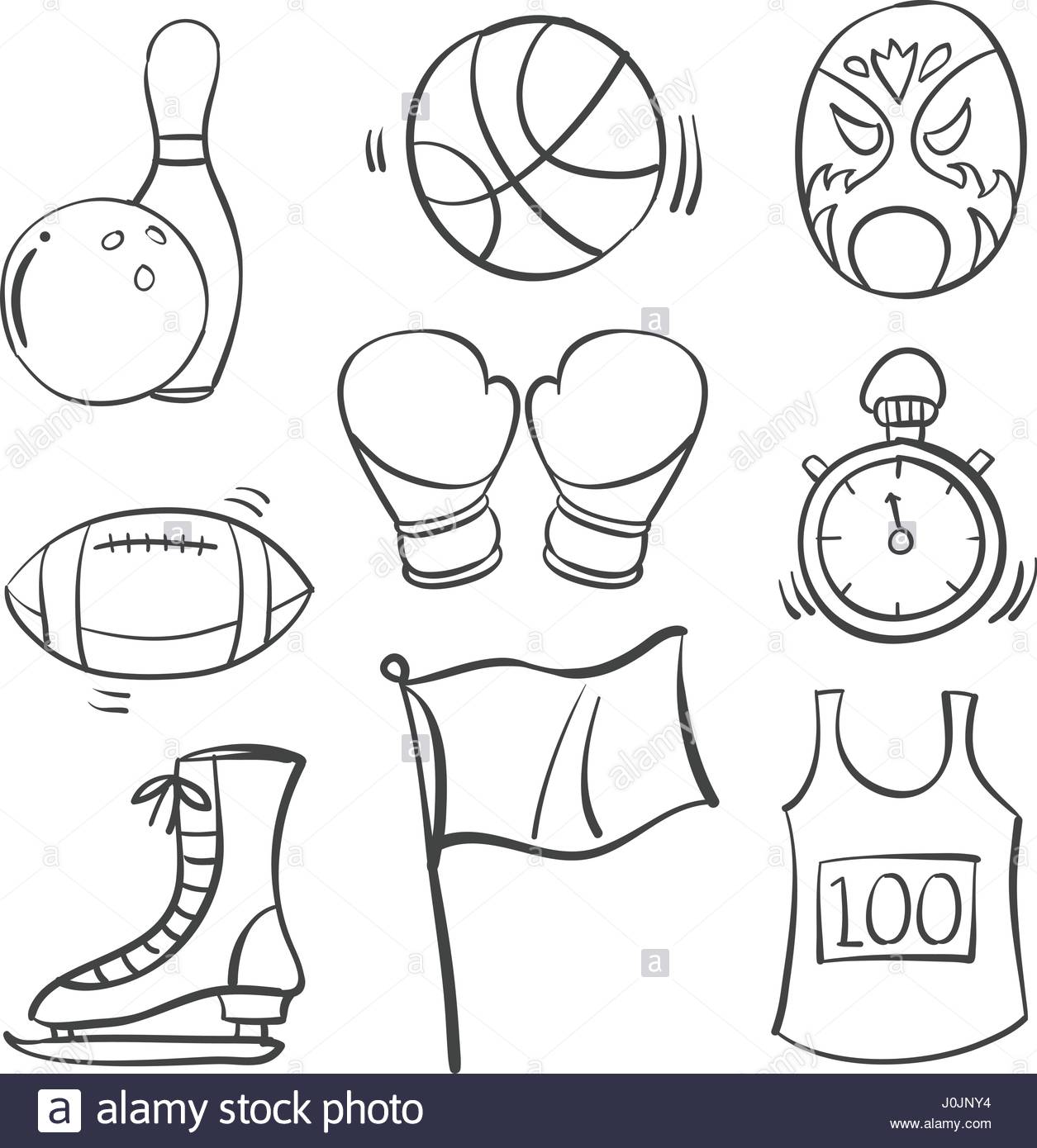 1255x1390 Collection Of Sport Equipment Hand Draw Vector Art Stock Vector