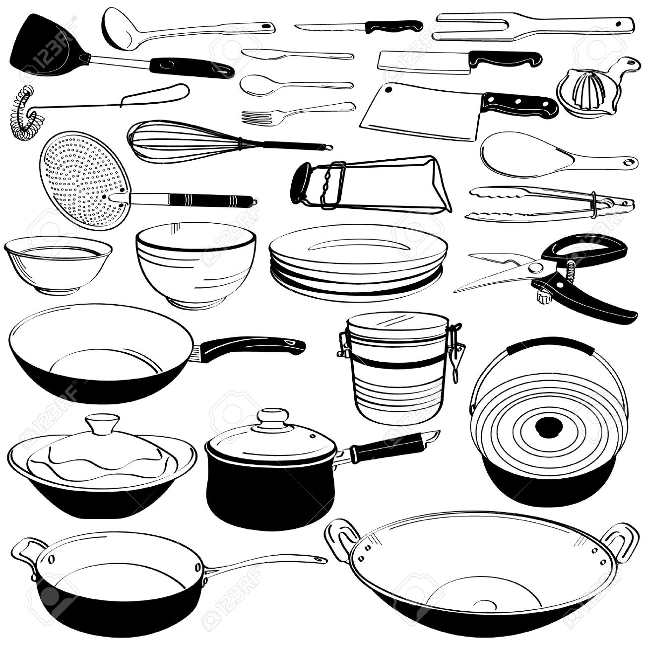 1300x1300 Kitchen Tool Utensil Equipment Doodle Drawing Sketch Royalty Free