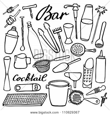 450x470 Bar Equipment Set. Hand Drawn Vector Amp Photo Bigstock